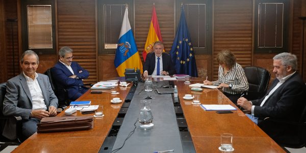 Beatriz González López-Valcárcel (dcha. atrás) reunida en el Comité de Emergencia Sanitaria en marzo de 2020 | GOBIERNO DE CANARIAS