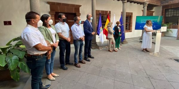 Empresarios afectados por el volcán en un encuentro con Nadia Calviño | Foto: Cabildo de La palma