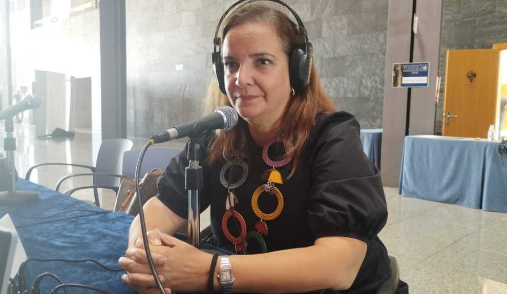 Águeda Borges en los estudios de El Espejo Canario en el XI Foro Internacional de Turismo Maspalomas Costa Canaria