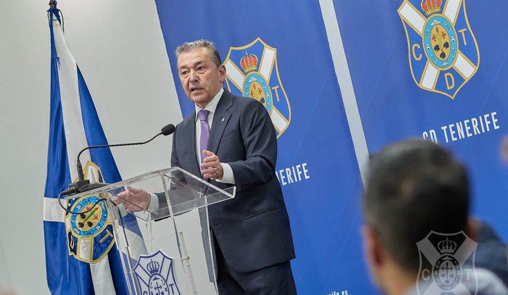 Paulino Rivero, presidente del CD Tenerife, durante una comparecencia | Foto: CD Tenerife