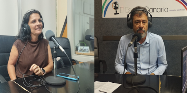 Carolina Montesinos y Miguel García en los estudios de El Espejo Canario