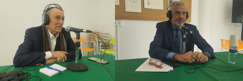 Francisco Rubio y Lluis Serra Majem en el set de El Espejo Canario en la Universidad Politécnica de Las Palmas